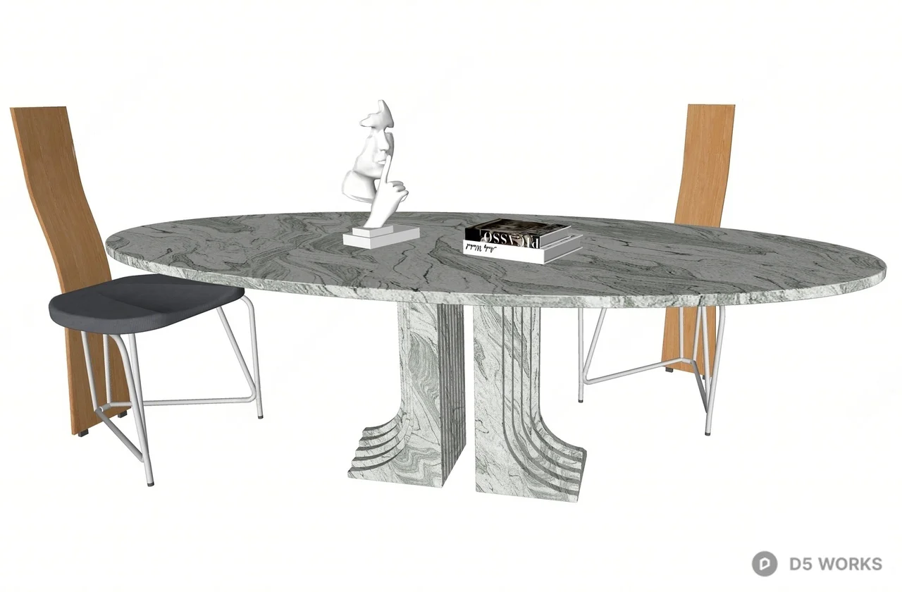Marble Dining Table With Sculptural Base 3d model thumbnail 2