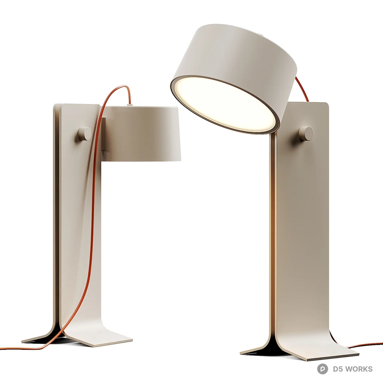 Minimalist Metal Table Lamp With Red Cord 3d model thumbnail 2