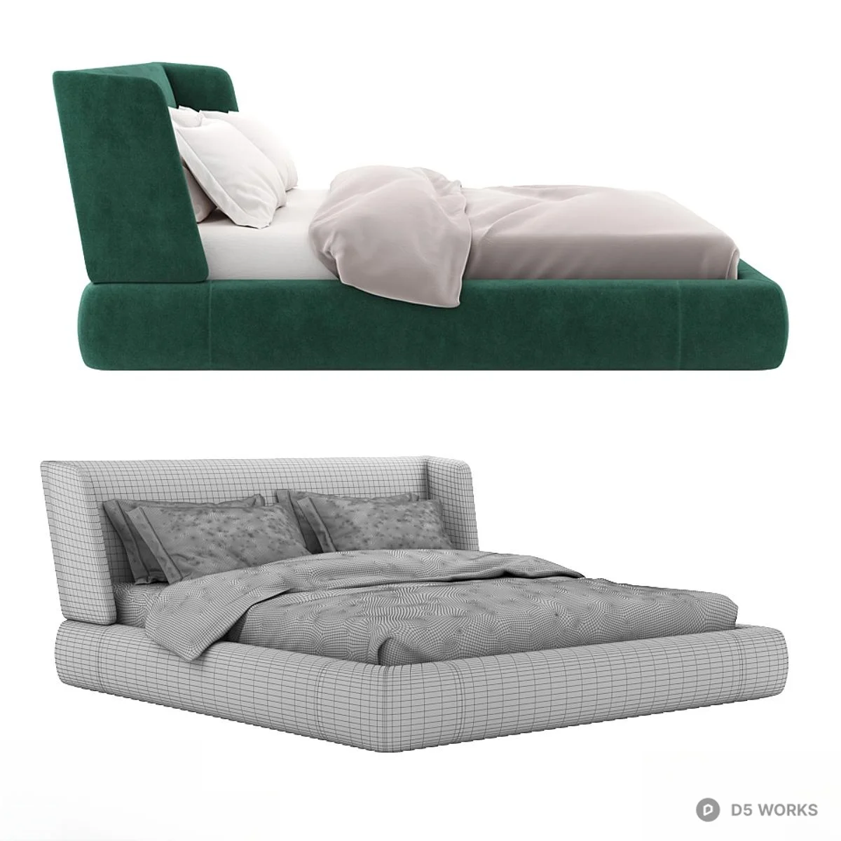 Velvet Upholstered Platform Bed 3d model thumbnail 2