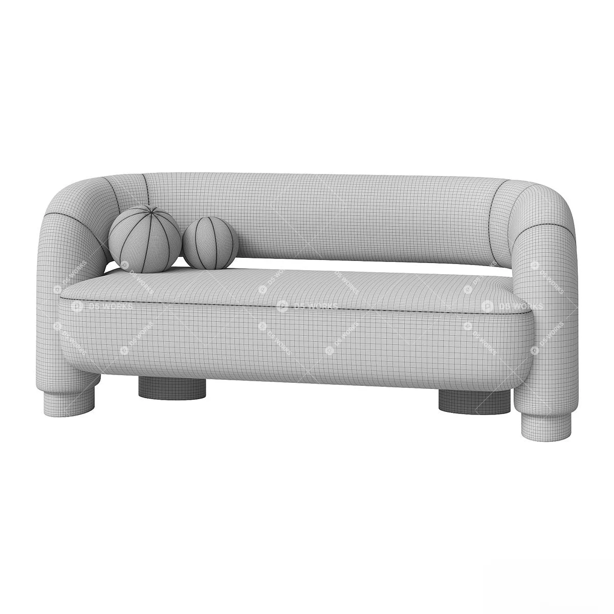 Organic Modern Three-seater Sofa 3d model thumbnail 3