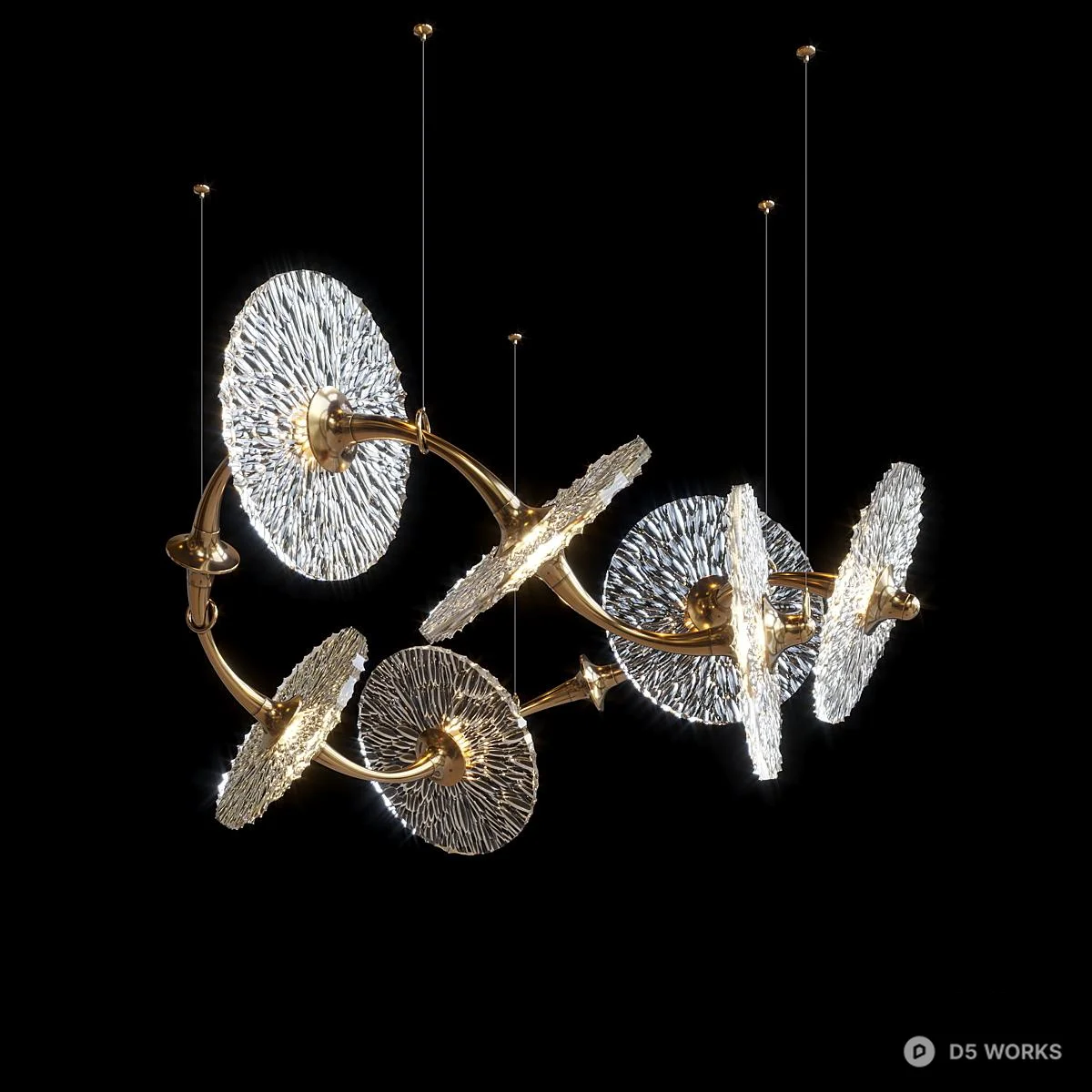 Artistic Glass Disc Chandelier With Gold Frame 3d model - Image 1