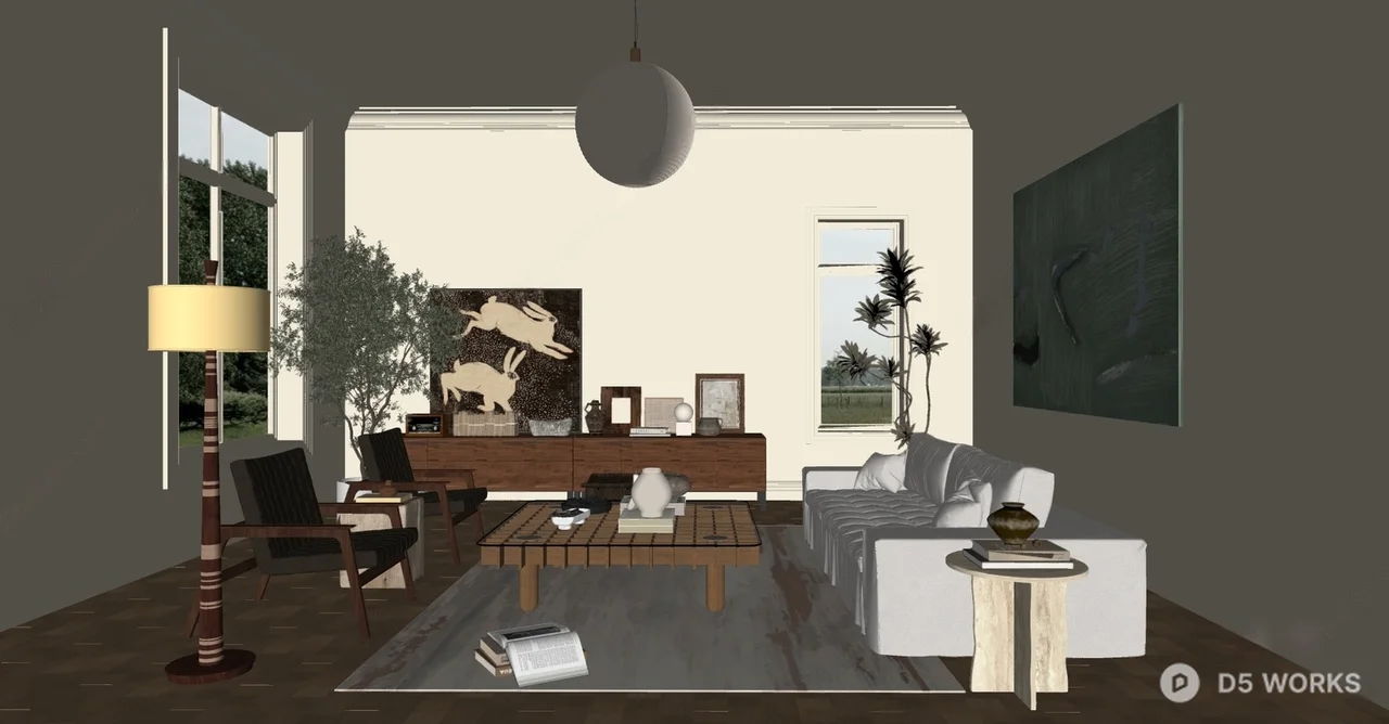 Mid Century Modern Living Room with Minimalist Decor 3d model thumbnail 2