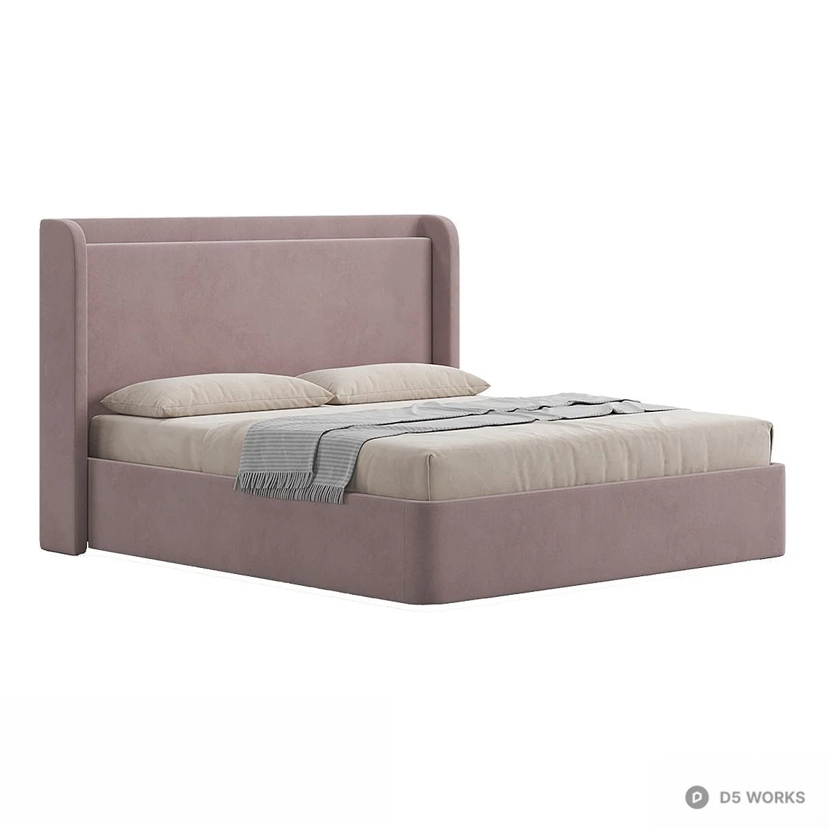 Velvet Upholstered Double Bed 3d model - Image 1