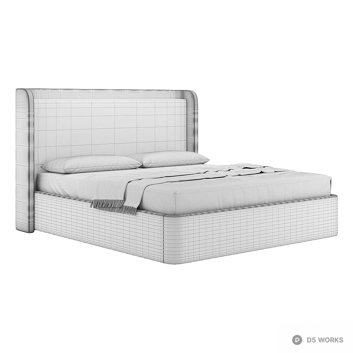 Velvet Upholstered Double Bed 3d model thumbnail 2