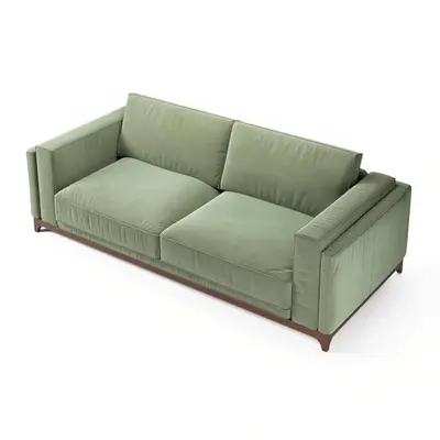 Olive Green Velvet Three-Seater Sofa 3d model