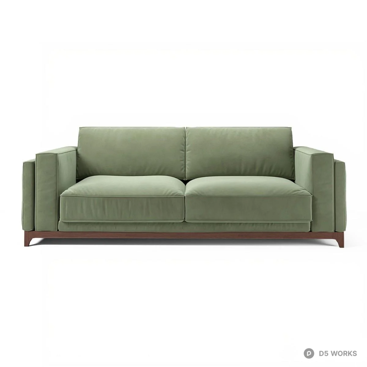 Olive Green Velvet Three-Seater Sofa 3d model thumbnail 2