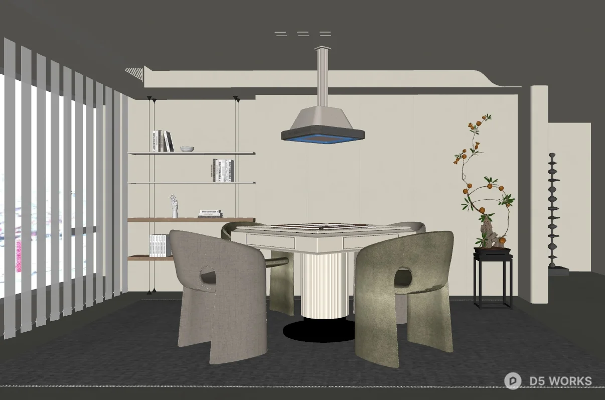Modern Minimalist Chess & Card Room 3d model thumbnail 2