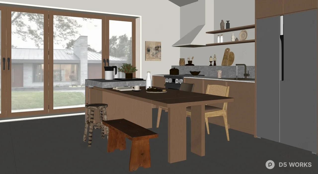 Minimalist Open Kitchen With Island Dining 3d model thumbnail 2