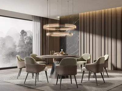 Modern Minimalist Dining Room with Ring Chandelier 3d model