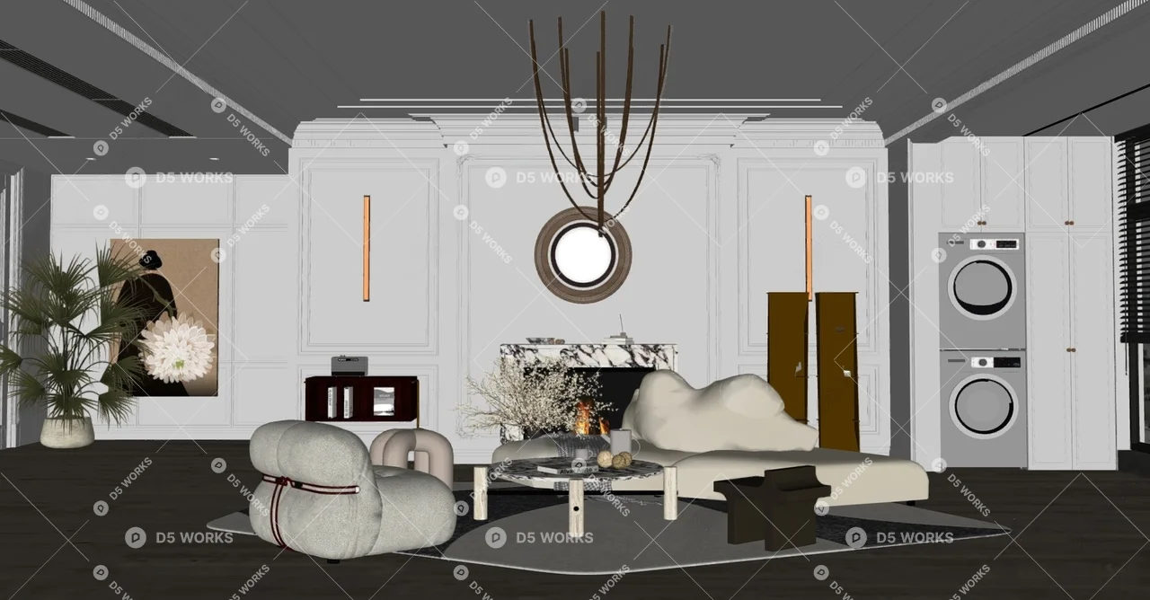 Modern Home Living Room 3d model thumbnail 2