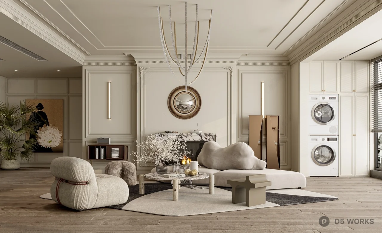 Modern Minimalist Living Room with Neutral Tones 3d model - Image 1