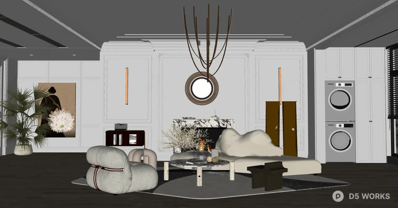 Modern Minimalist Living Room with Neutral Tones 3d model thumbnail 2