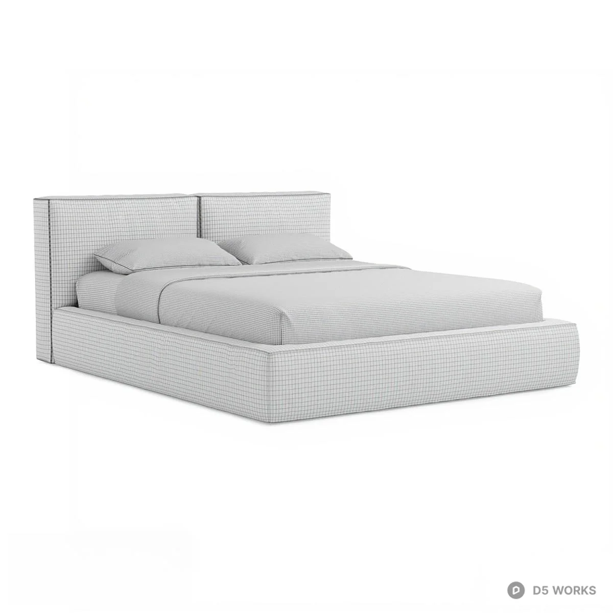 Upholstered Minimalist Double Bed 3d model thumbnail 2