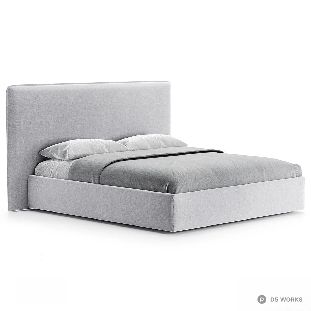 Upholstered Minimalist Double Bed 3d model - Image 1