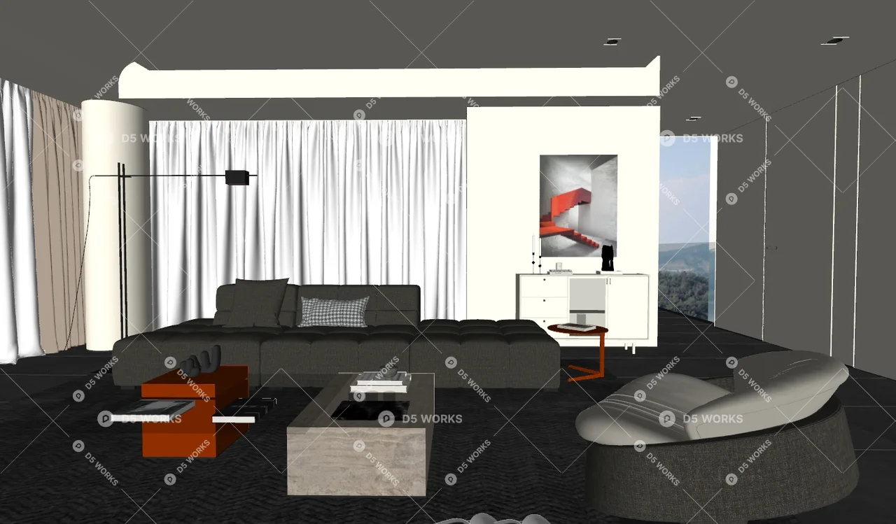 Modern Home Living Room 3d model thumbnail 2