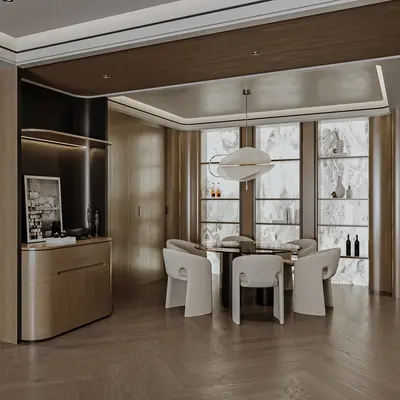 Modern Minimalist Dining Living Space 3d model