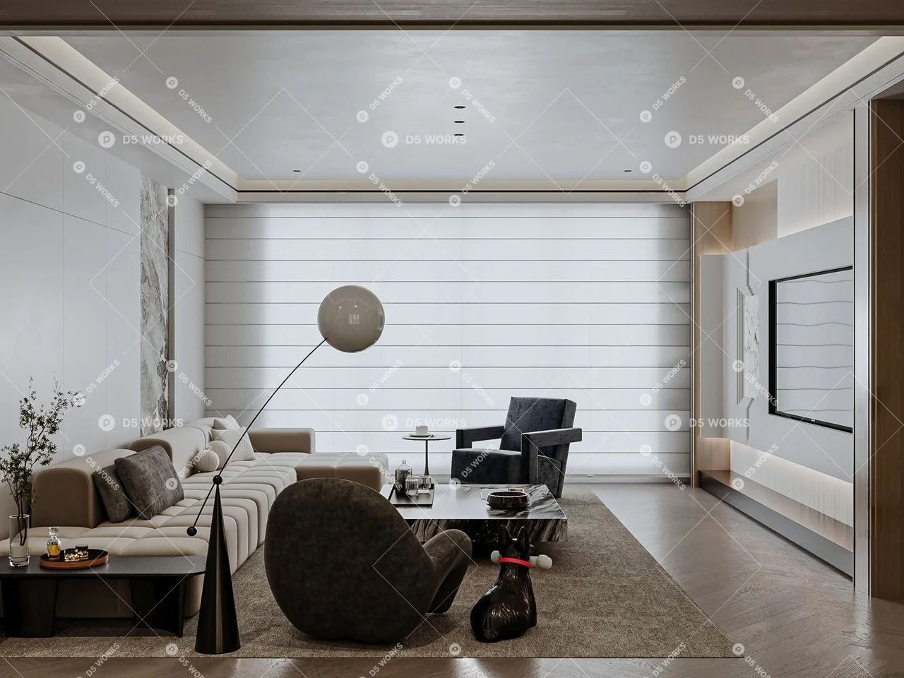 Modern Living & Dining Room 3d model thumbnail 2