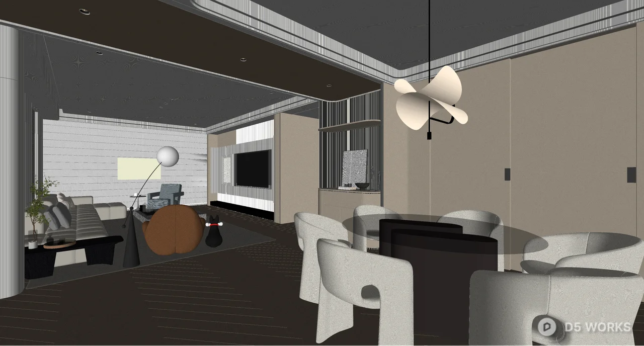 Modern Minimalist Dining Living Space 3d model thumbnail 3