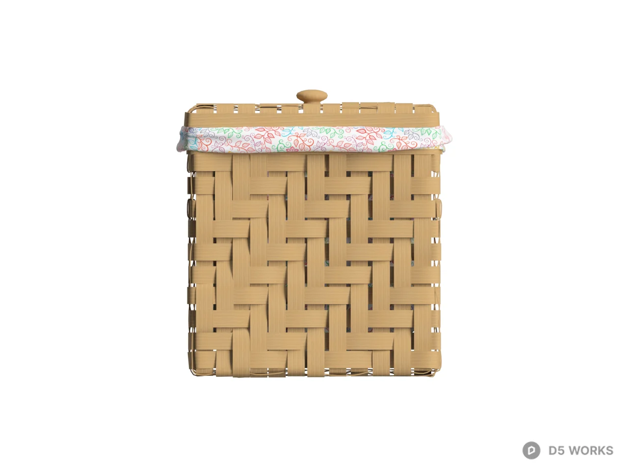 Woven Storage Basket With Floral Trim 3d model thumbnail 2