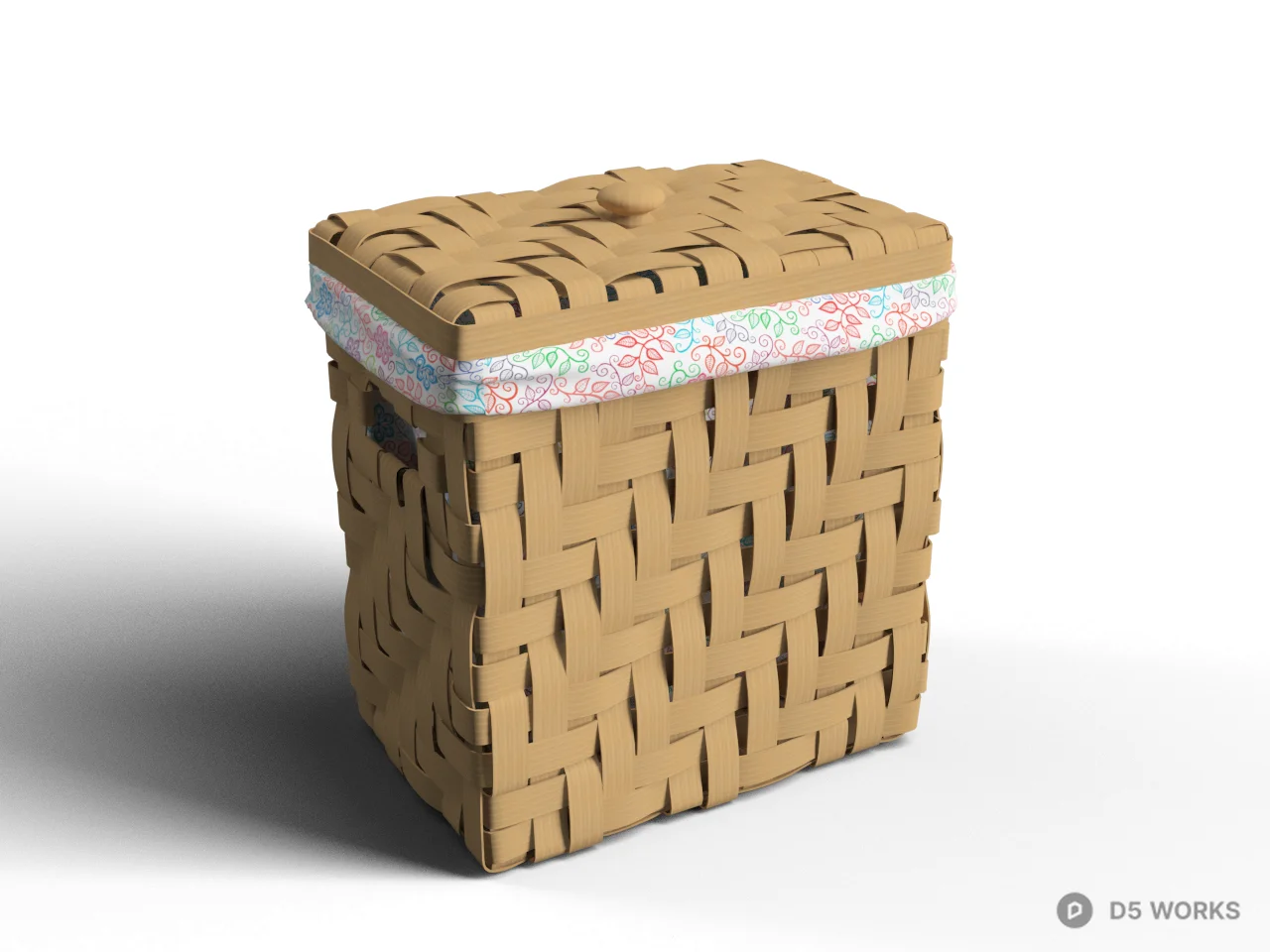 Woven Storage Basket With Floral Trim 3d model - Image 1