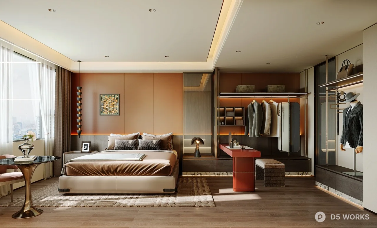 Modern Minimalist Bedroom with Integrated Storage 3d model thumbnail 2