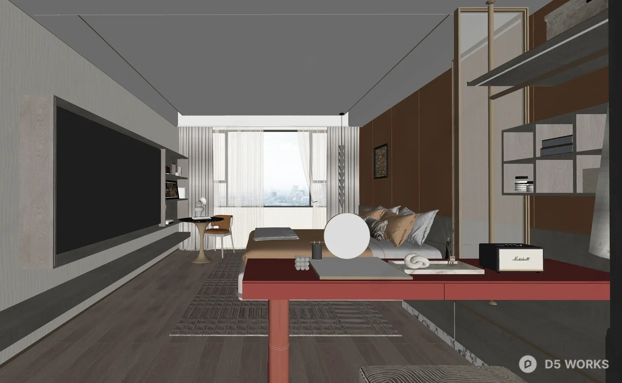 Modern Minimalist Bedroom with Integrated Storage 3d model thumbnail 3