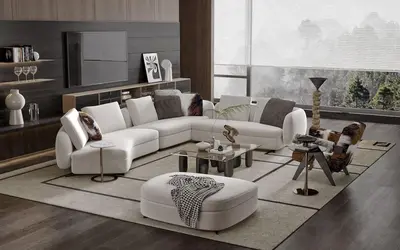 Modern Minimalist Living Room with Curved Sofa 3d model