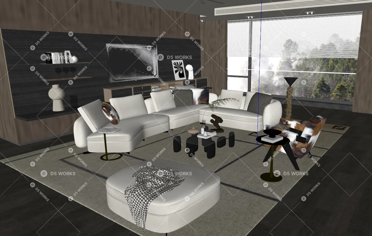 Modern Minimalist Living Room with Curved Sofa 3d model thumbnail 2