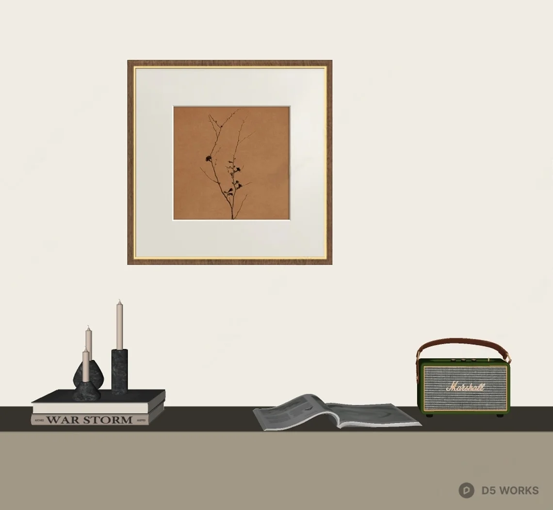 Minimalist Framed Art Print With Botanical Motif 3d model thumbnail 2