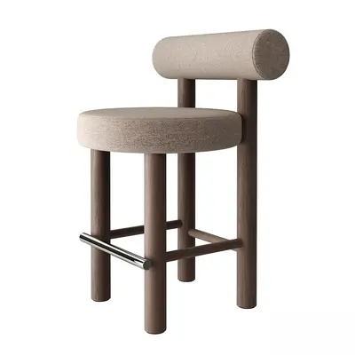 Minimalist Upholstered Bar Stool With Cylindrical Backrest 3d model