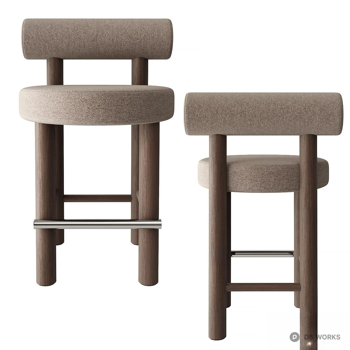 Minimalist Upholstered Bar Stool With Cylindrical Backrest 3d model thumbnail 4