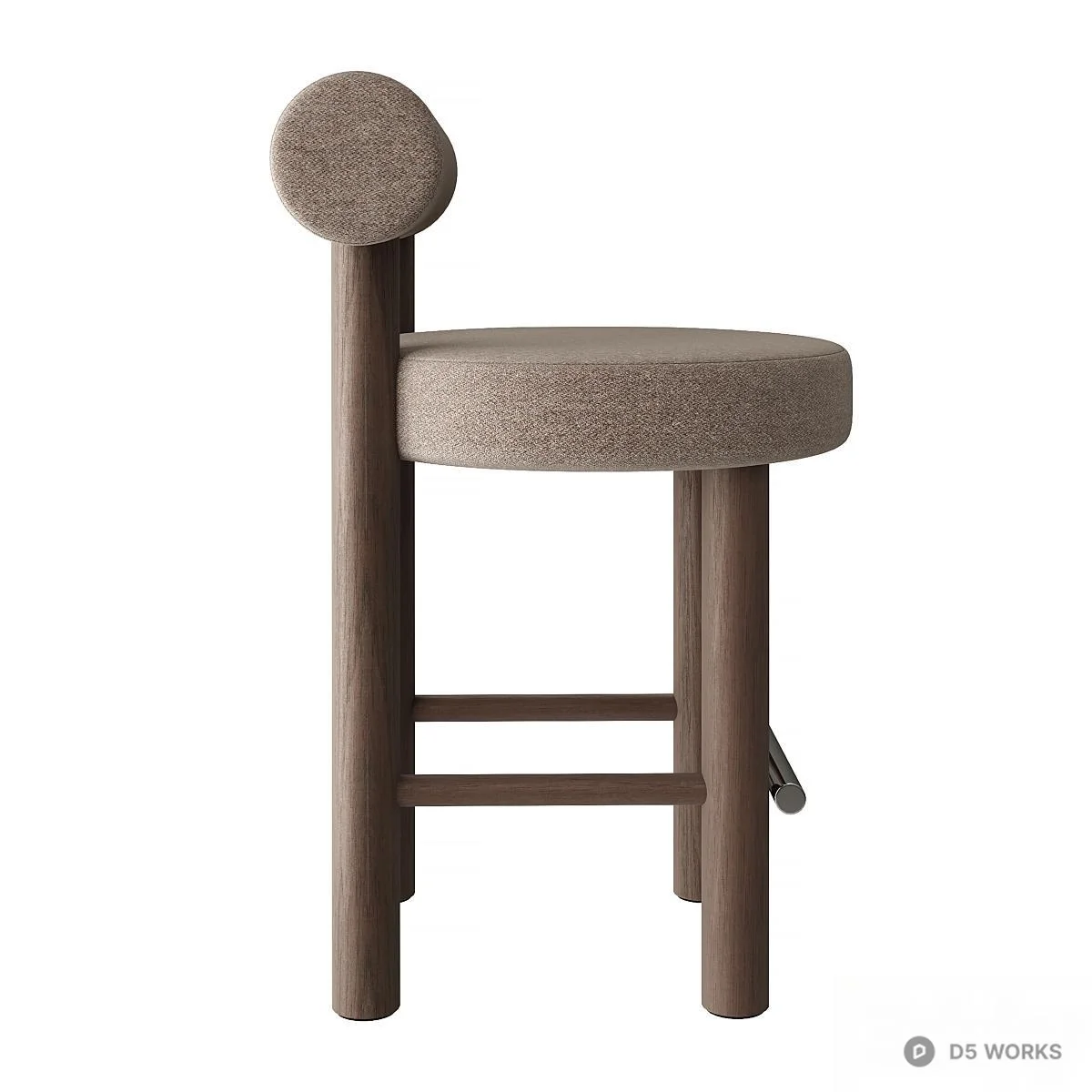 Minimalist Upholstered Bar Stool With Cylindrical Backrest 3d model thumbnail 2
