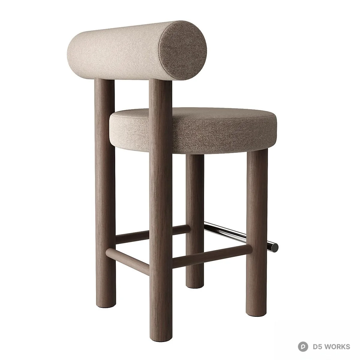 Minimalist Upholstered Bar Stool With Cylindrical Backrest 3d model thumbnail 3