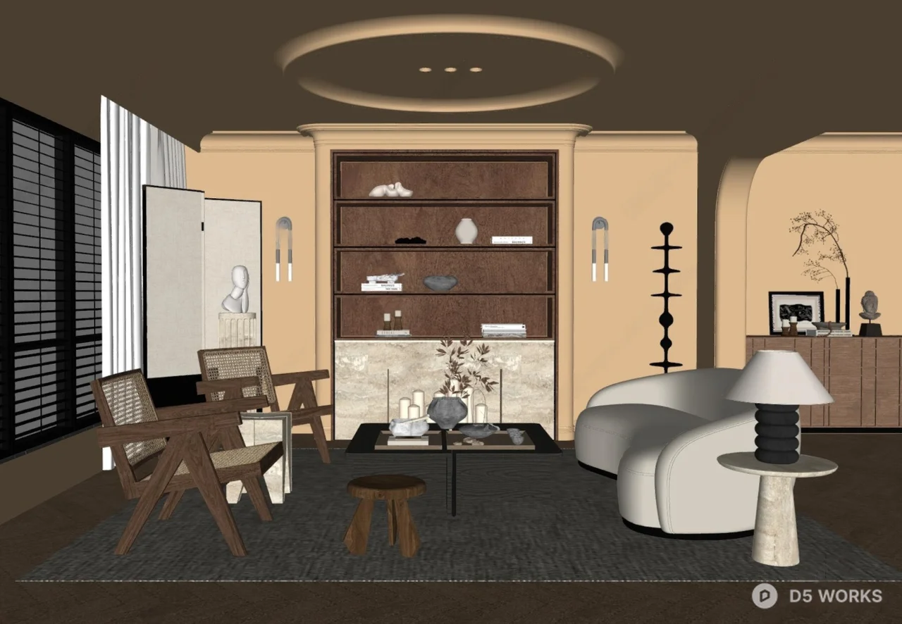 Mid Century Modern Living Room with Curved Sofa 3d model thumbnail 2