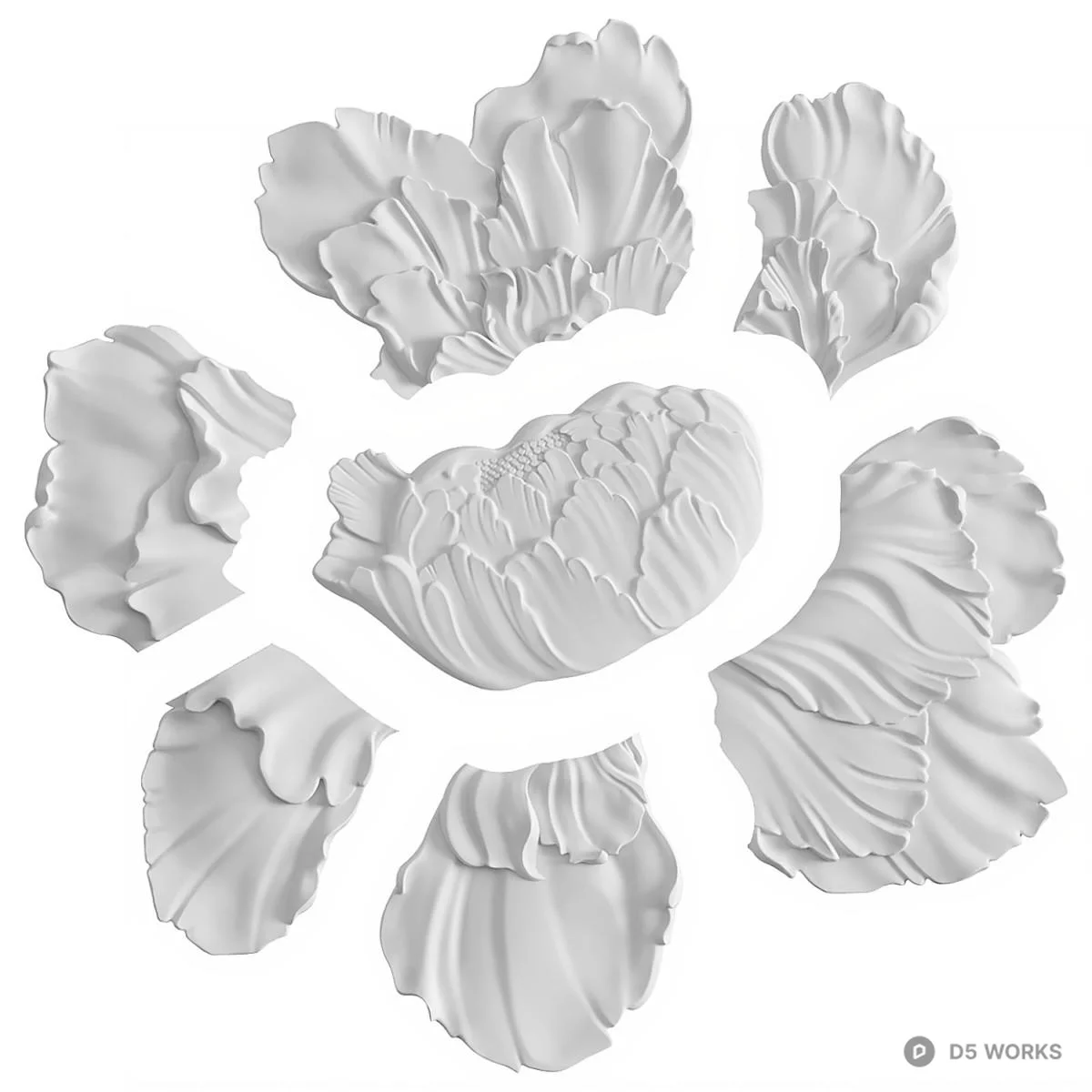 White Floral Sculpture 3d model thumbnail 2