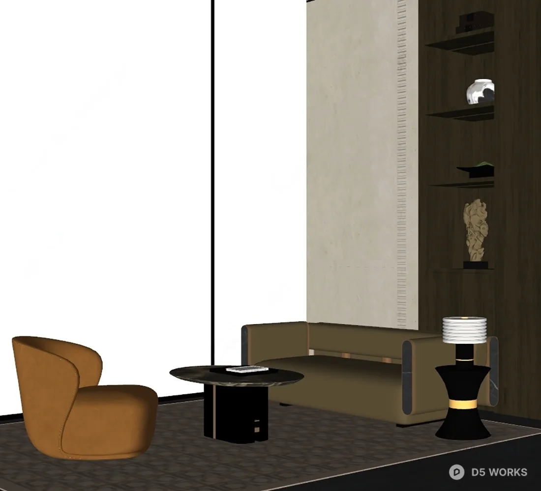 Modern Minimalist Living Room with Sunlight 3d model thumbnail 2