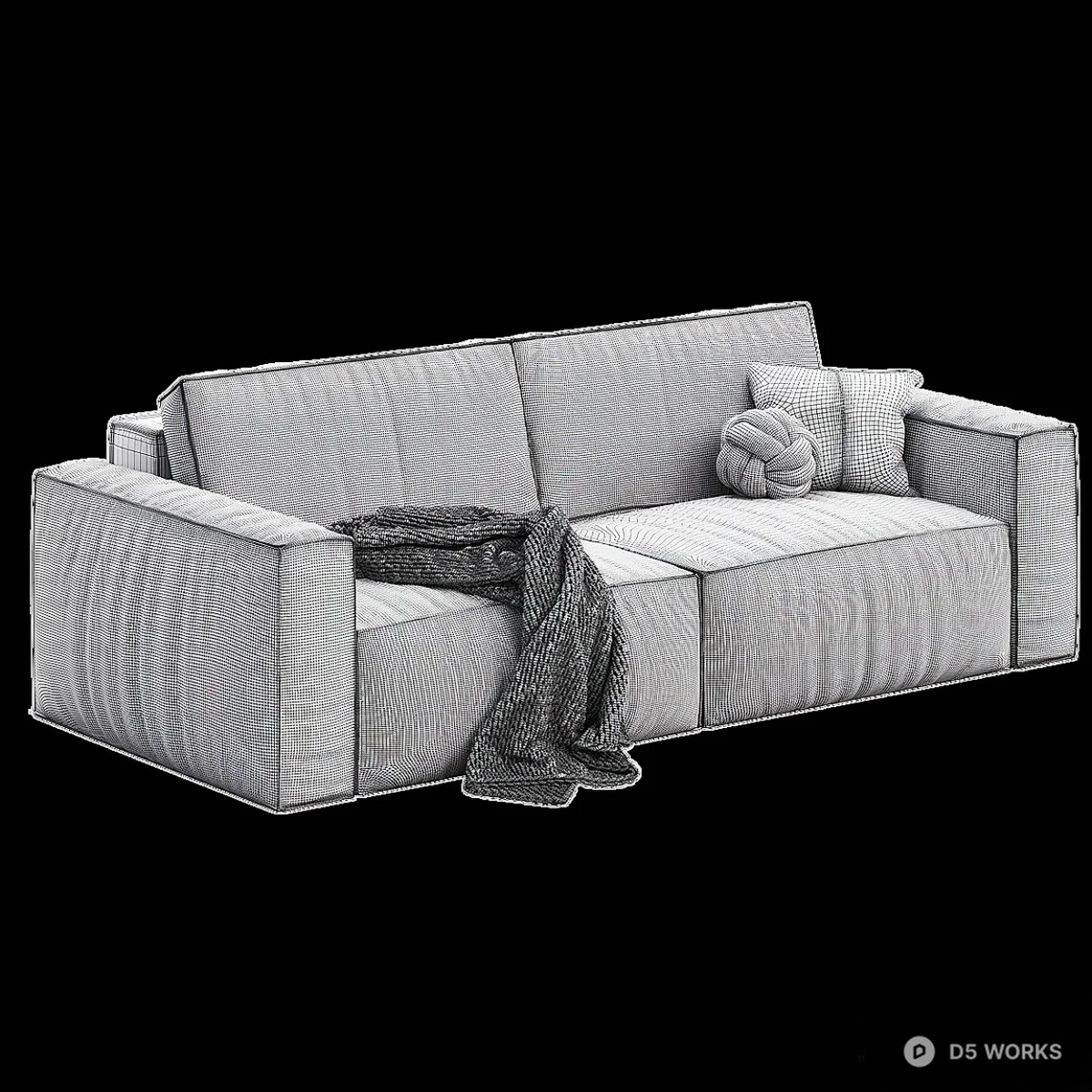 Minimalist Cream Leather Three Seater Sofa 3d model thumbnail 5