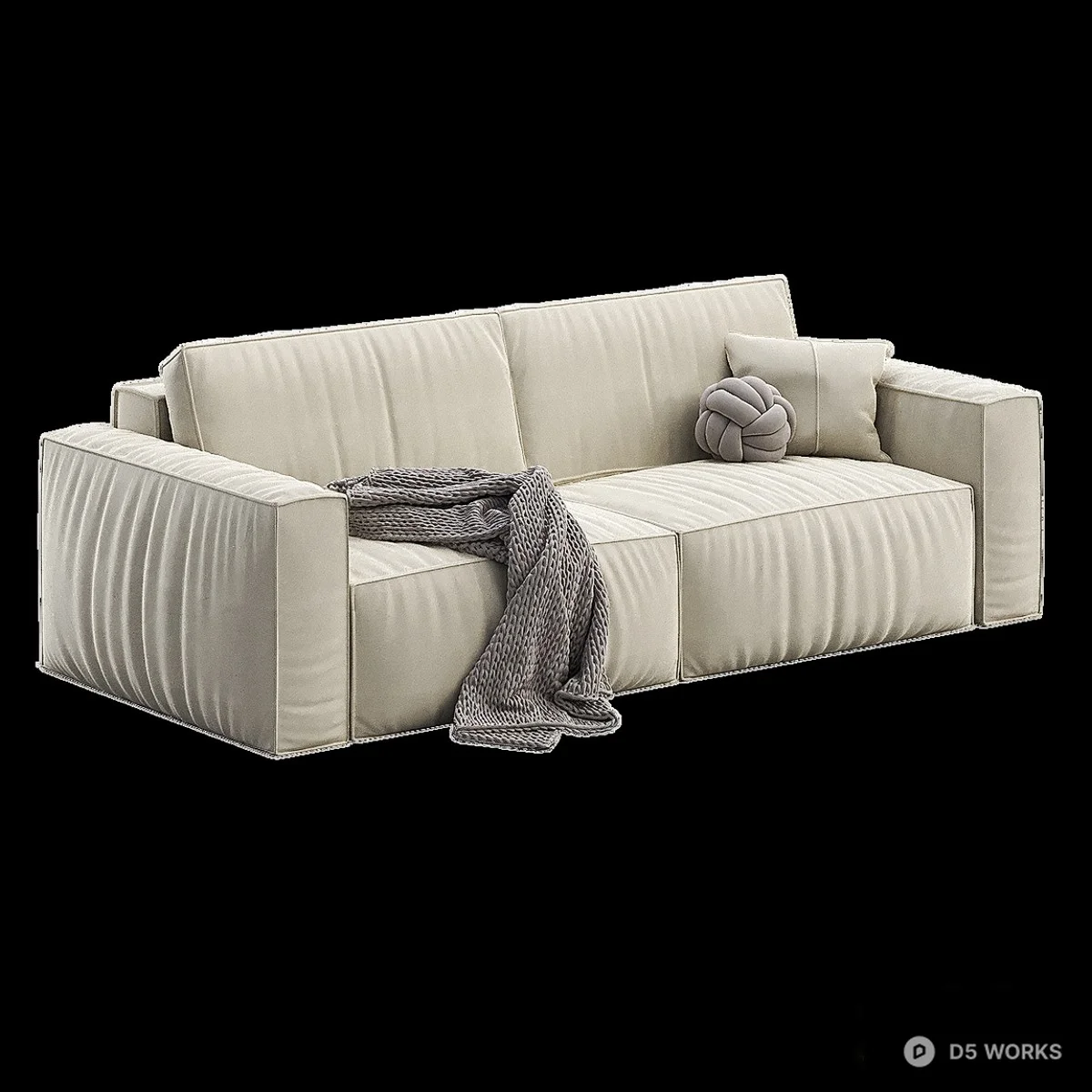 Minimalist Cream Leather Three Seater Sofa 3d model thumbnail 2