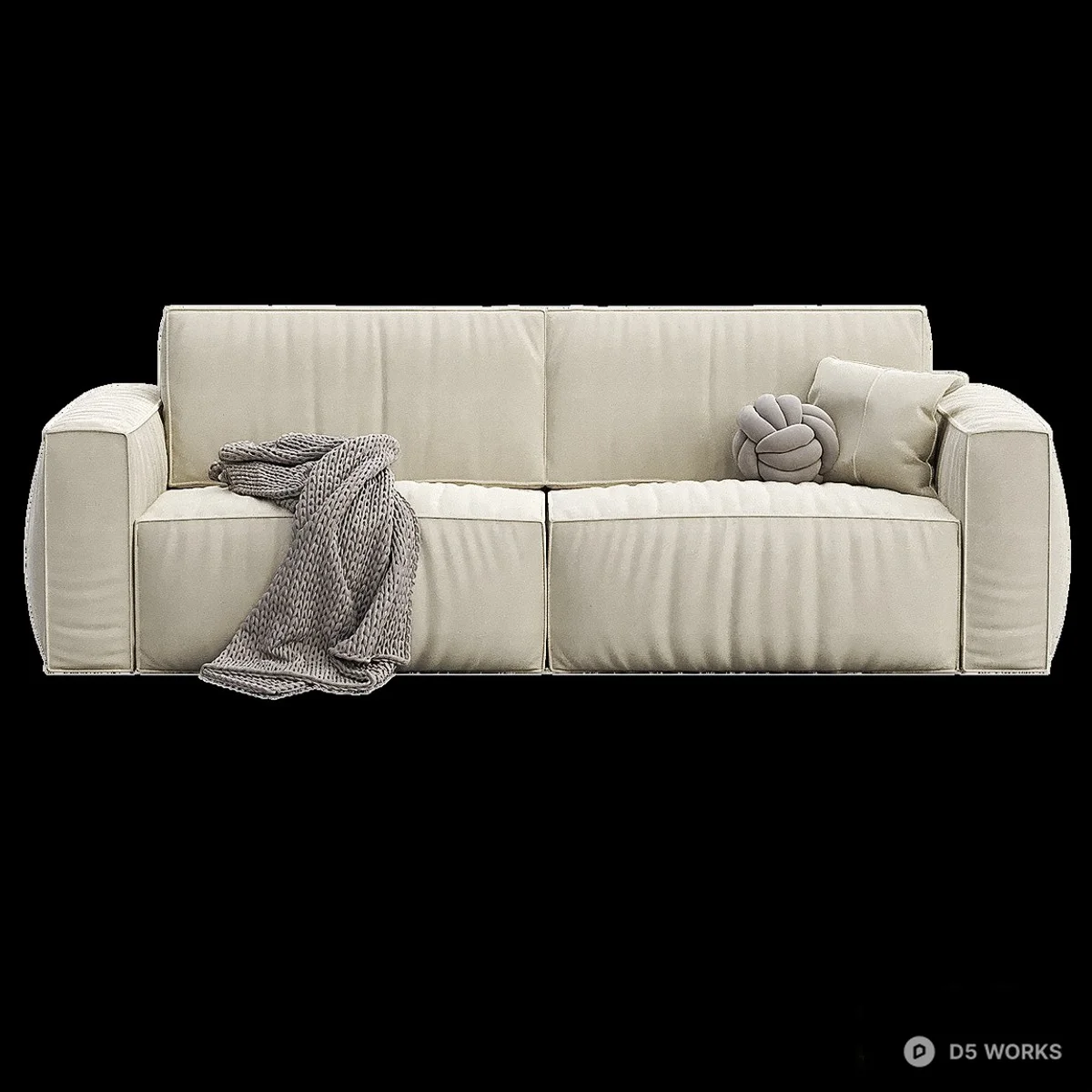 Minimalist Cream Leather Three Seater Sofa 3d model thumbnail 3
