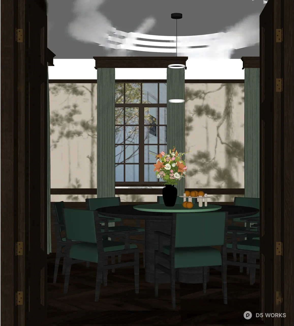 Classic Chinese Banquet Room with Round Table 3d model thumbnail 2
