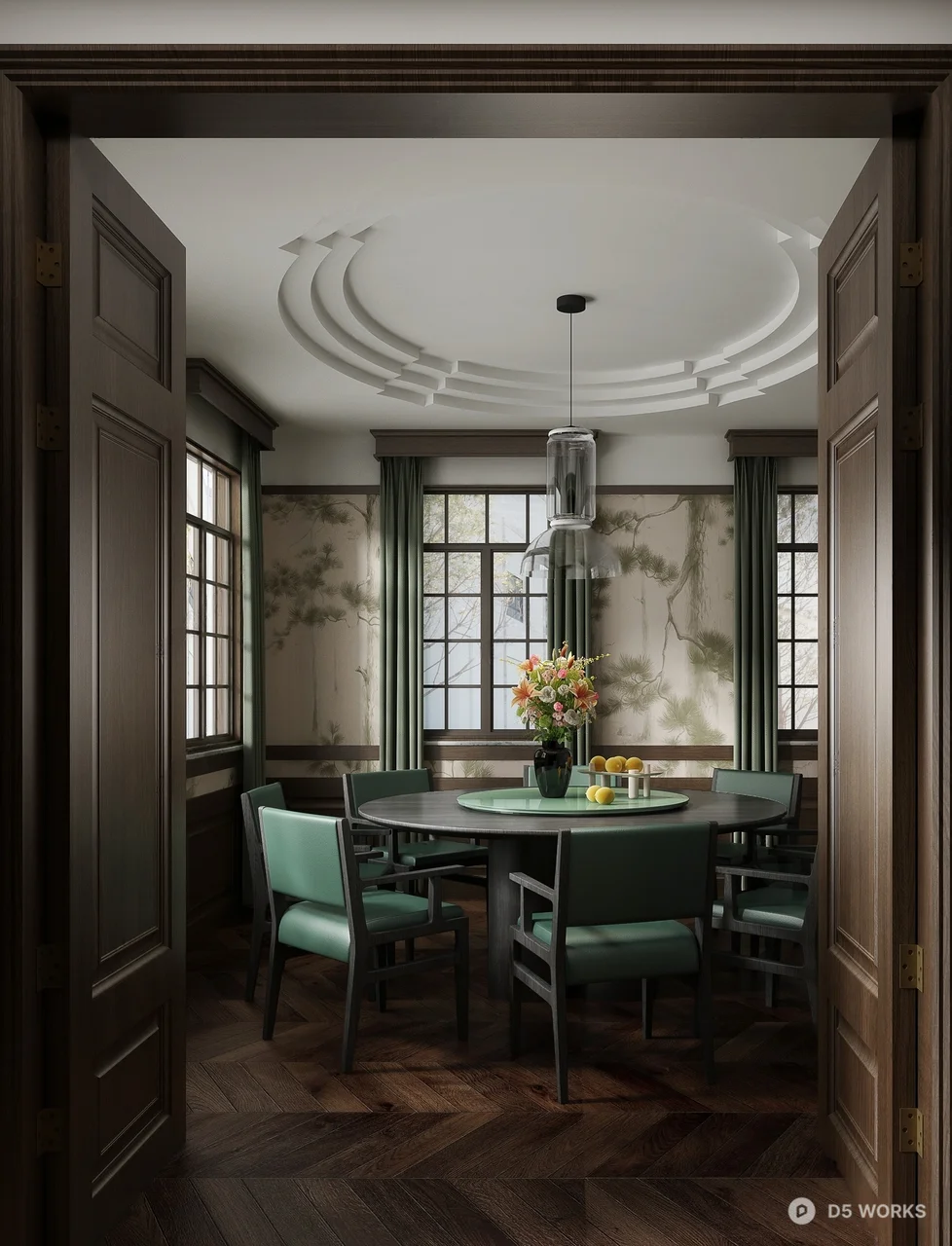 Classic Chinese Banquet Room with Round Table 3d model - Image 1