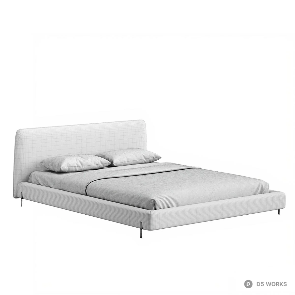 Minimalist Upholstered Double Bed 3d model thumbnail 3