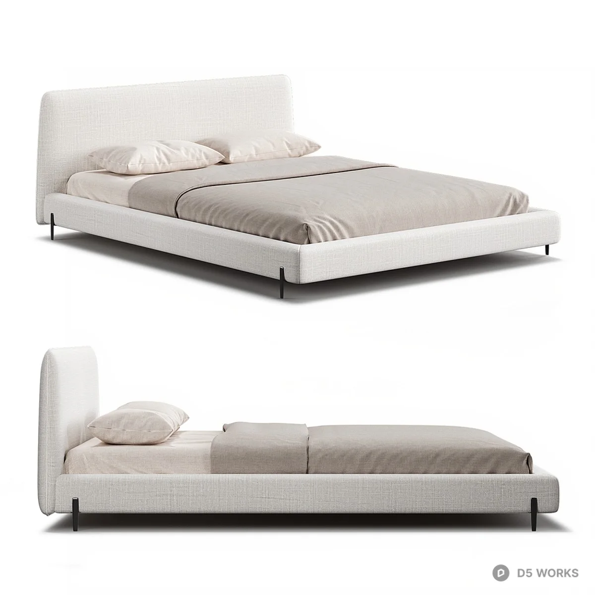 Minimalist Upholstered Double Bed 3d model thumbnail 2