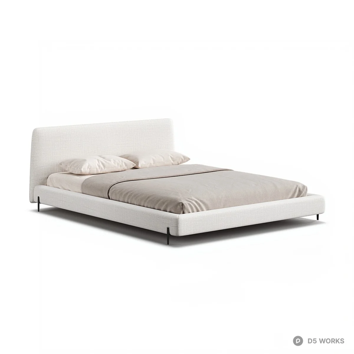 Minimalist Upholstered Double Bed 3d model - Image 1
