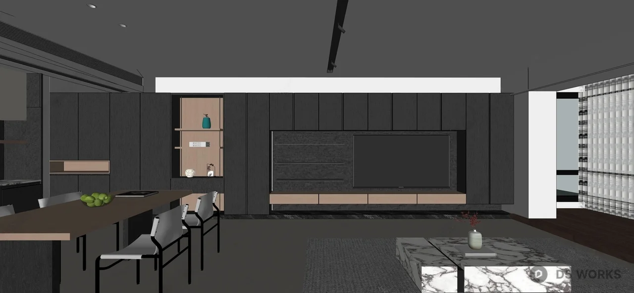 Minimalist Open Plan Living Dining Space 3d model thumbnail 3