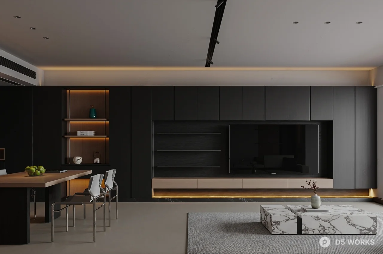 Minimalist Open Plan Living Dining Space 3d model thumbnail 2