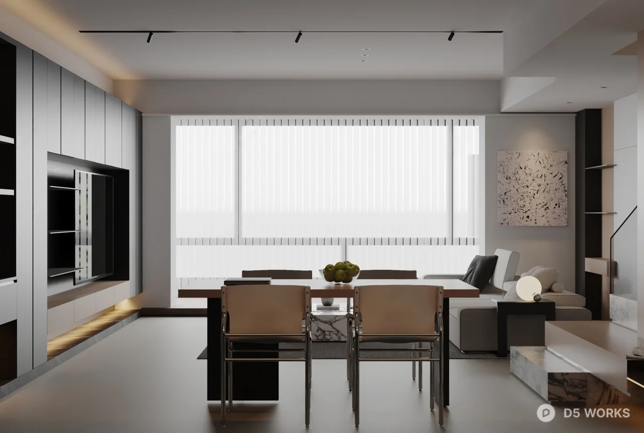 Minimalist Open Plan Living Dining Space 3d model - Image 1
