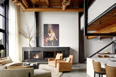 Industrial Loft Living Room With Fireplace 3d model