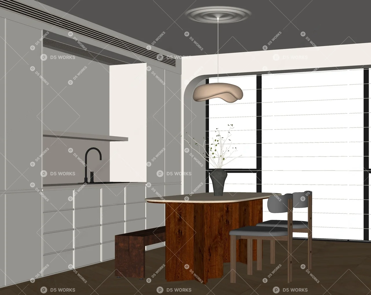 Mid-Century Modern Dining Room (Home) 3d model thumbnail 2