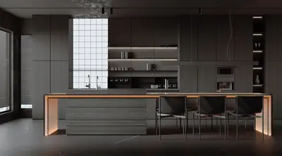 Minimalist Open Kitchen With Integrated Island And Ambient Lighting 3d model